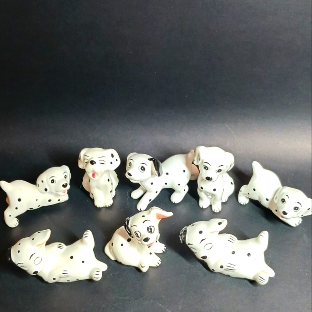 Vintage Walt Disney 101 Dalmatians White with Black Spots Puppy, set of 8